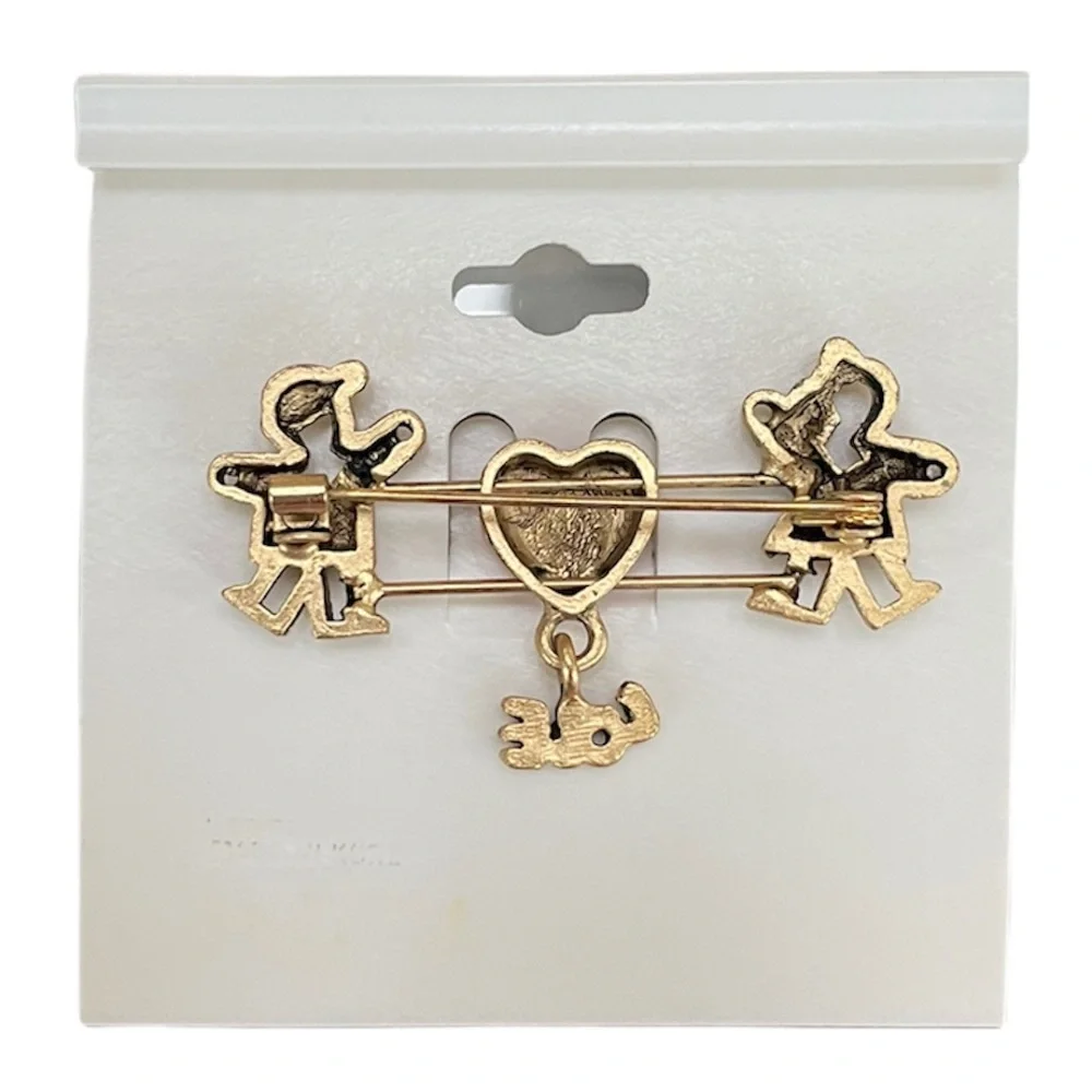 Heart Love Brooch Whimsical Figural Fun Slide Pin Colorful Retro Red Gold Cutout